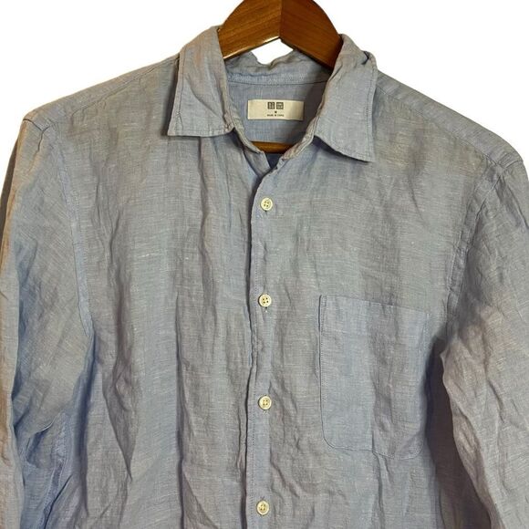 Uniqlo light blue 100% linen button‎ down shirt. Size medium - Picture 2 of 9